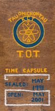Wooden lid of the box containing the contents of the TOT Time Capsule.
