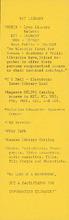 Yellow bookmark with text listing the services of the KCT library.